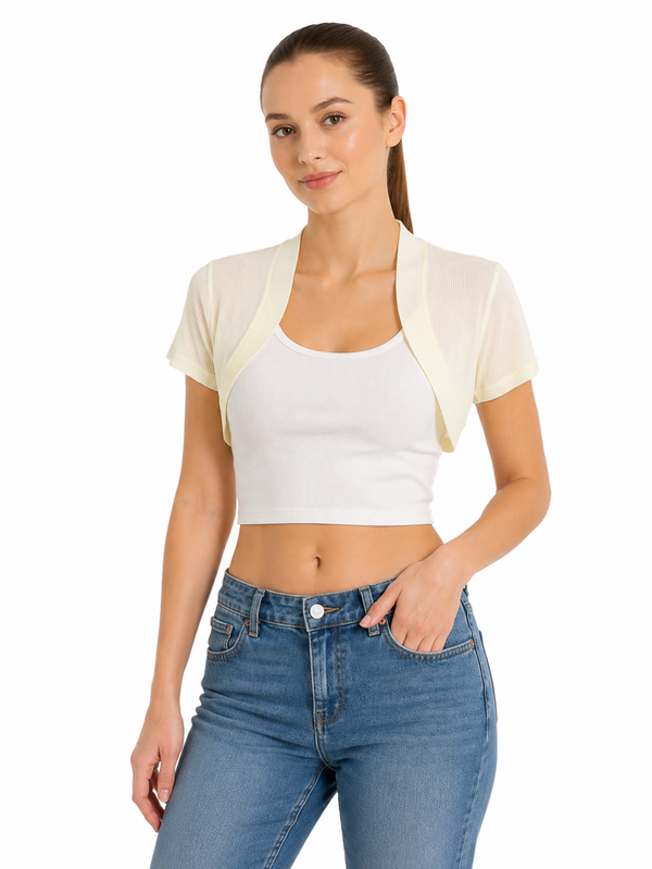 Boléro Aube abricot femme anti-UV plage été — Atelier Sélène — Boléro femme Atelier Sélène