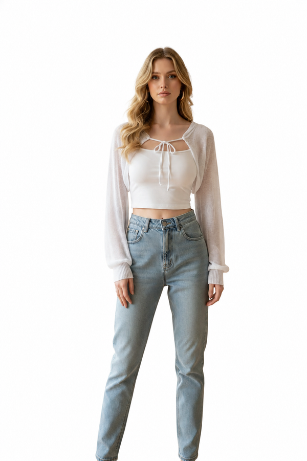 Boléro Brume blanc femme léger fluide taille unique — Atelier Sélène — Boléro femme Atelier Sélène