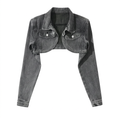 Détail denim coton délavé boléro Mistral noir femme — Atelier Sélène