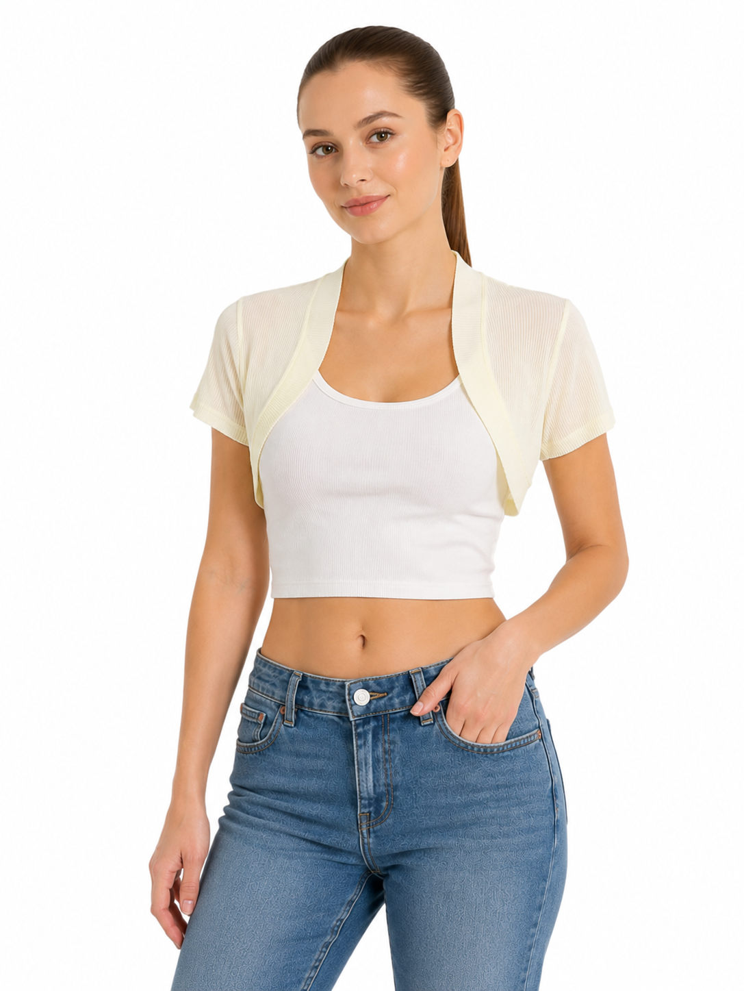 Boléro Aube abricot femme anti-UV plage été — Atelier Sélène