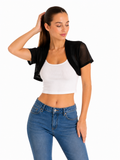 Boléro Aube noir femme polyester ajouré été — Atelier Sélène