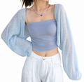 Détail matière polyester fin boléro Nacre bleu femme — Atelier Sélène