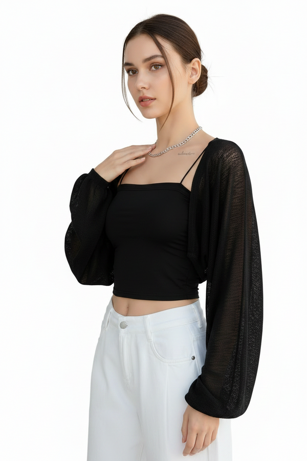 Boléro Nacre noir femme polyester fin taille unique — Atelier Sélène — Boléro femme Atelier Sélène